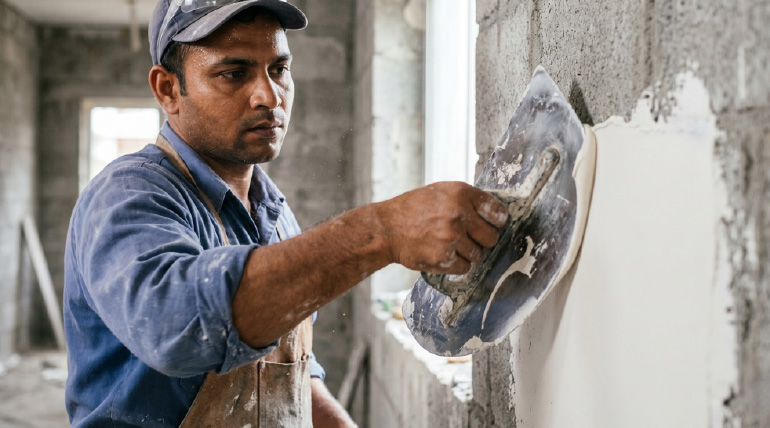 Durable and eco-friendly gypsum plaster for interior walls