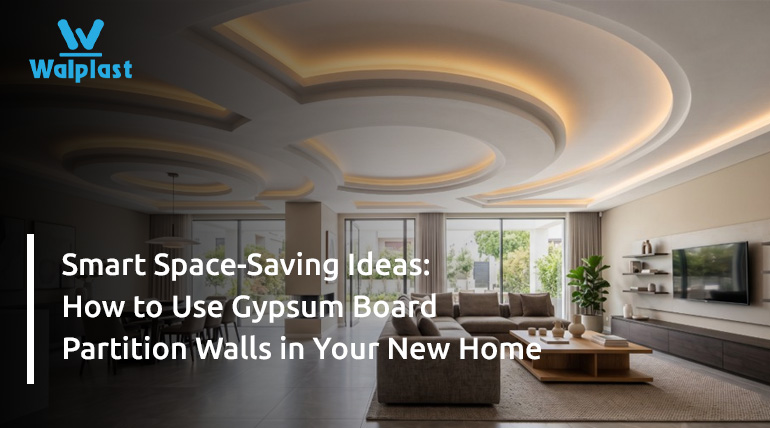 Modern living room design idea with Gypsum Board false ceiling using HomeSure GypEx Board by Walplast.