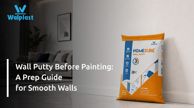 HomeSure Wall Putty in a modern Indian living room, showcasing the Best Wall Putty for Home and premium wall finish.
