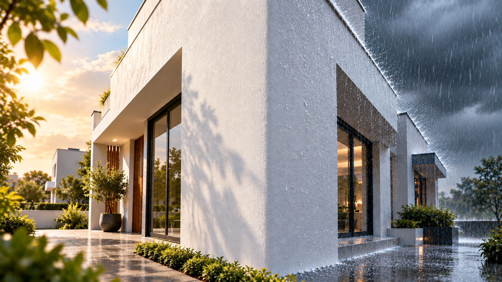 Exterior wall protected from sun and rain using weather-resistant exterior emulsion paint from Walplast