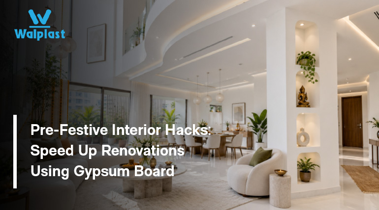 Luxury festive interior featuring a Walplast gypsum board false ceiling and partition wall.