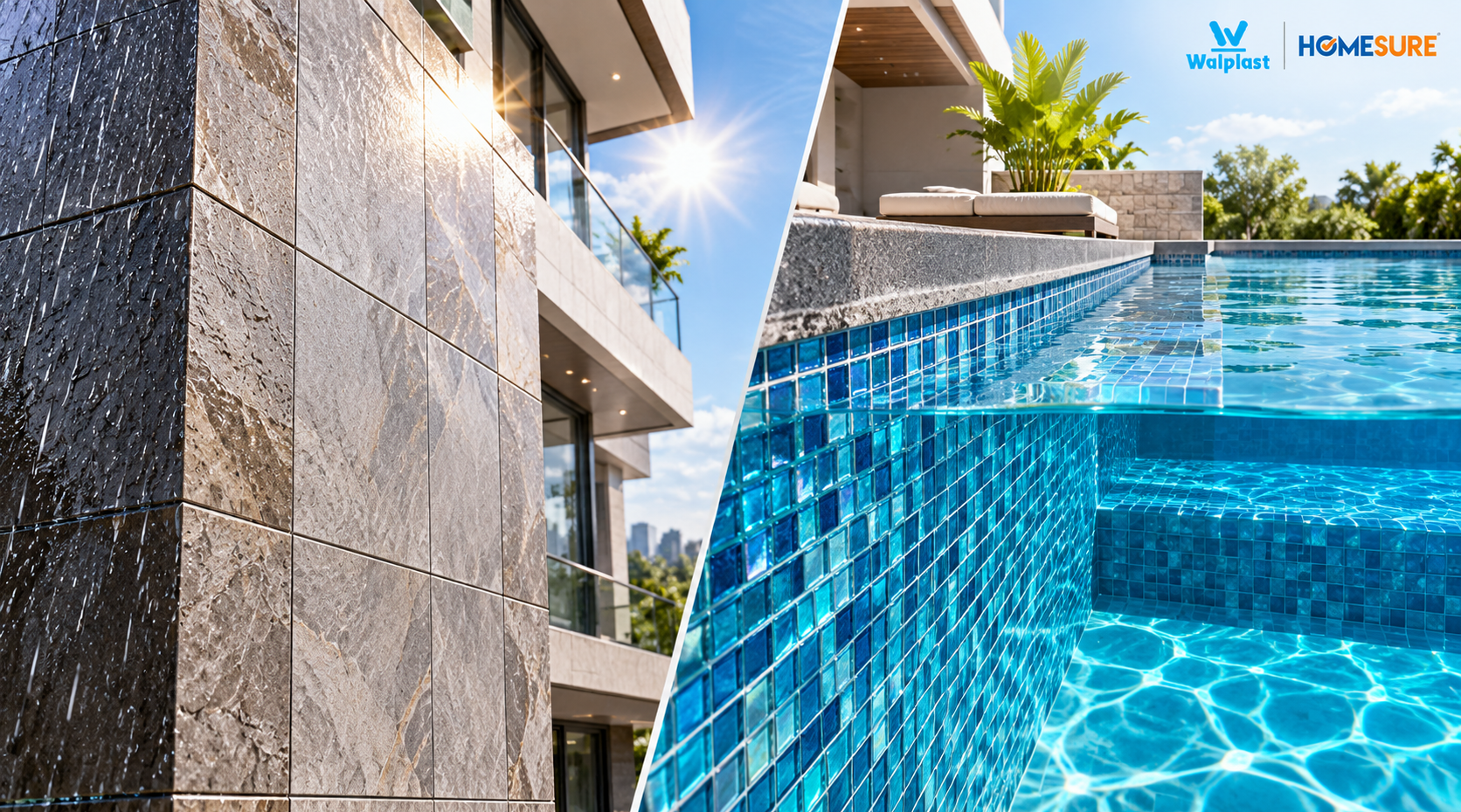 Walplast HomeSure TileEx range for exterior tile adhesive wall facades and underwater tile adhesive for pools